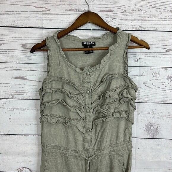 Neslay Paris Tunic Womens Small Beige Minimalist Ruffles Pockets Boho Peasant - Picture 2 of 8